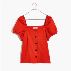 Madewell Jacquard Puff Sleeve Top in Rusted Clay Color EUC medium